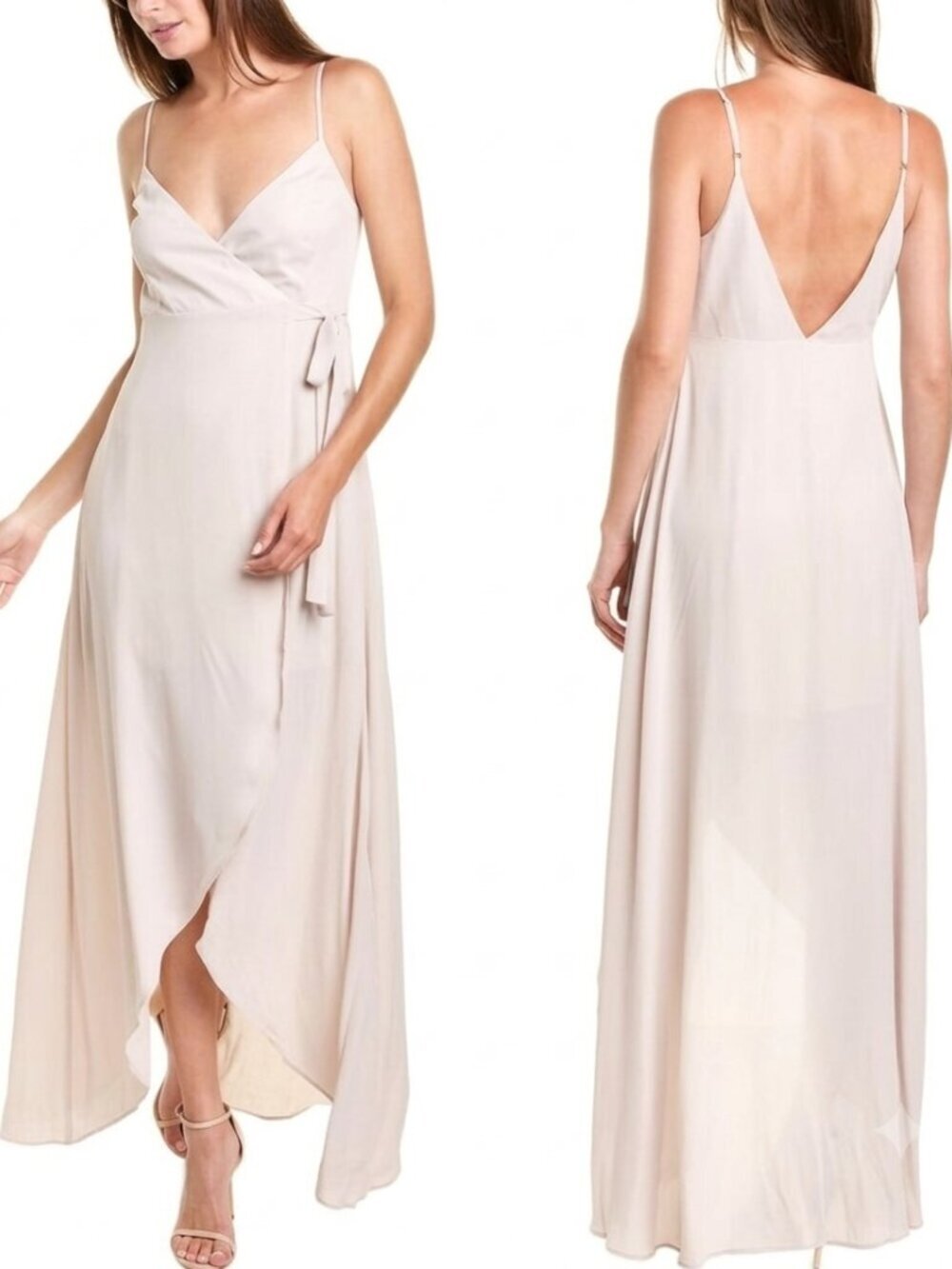 Show Me Your Mumu Mariah Wrap Maxi Dress M Taupe Chiffon Bridesmaid High Low